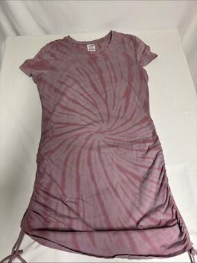 PINK Victoria’s Secret Tie Dye Ruched T Shirt Dress Mauve Drawstring Sides